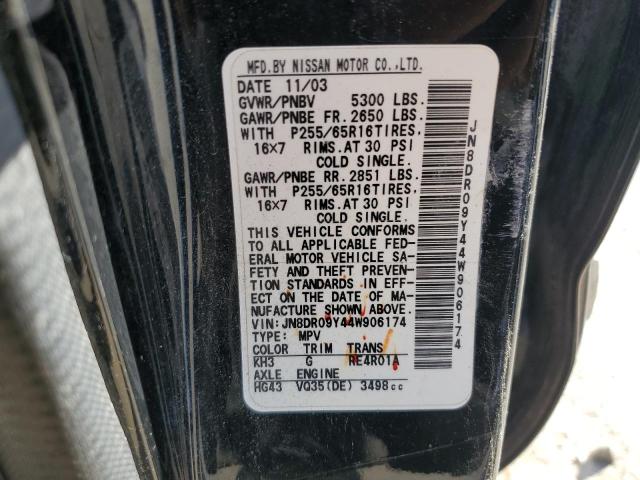 JN8DR09Y44W906174 - 2004 NISSAN PATHFINDER LE 黑色 照片 14