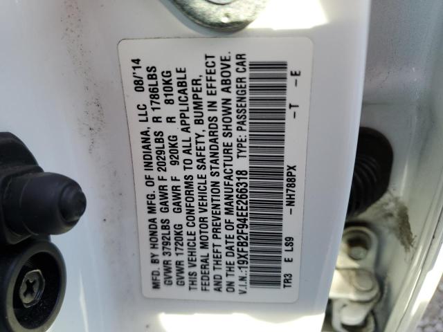 19XFB2F94EE266318 - 2014 HONDA CIVIC EXL თეთრი ფოტო 13