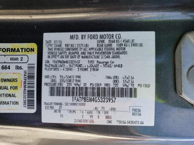 1FATP8EM4G5323957 - 2016 FORD MUSTANG GRAY photo 12