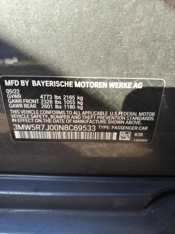 3MW5R7J00N8C69533 - 2022 BMW 330XI BLACK photo 12