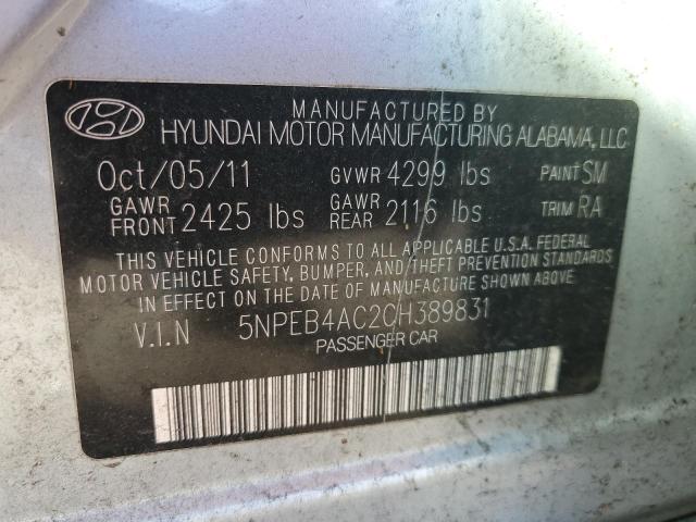 5NPEB4AC2CH389831 - 2012 HYUNDAI SONATA GLS SILVER photo 12