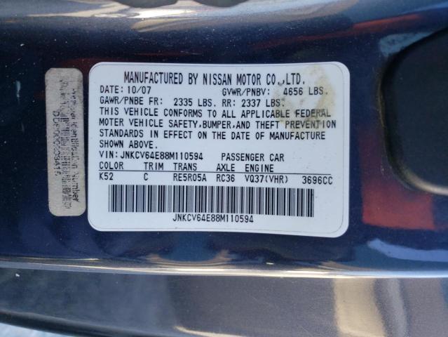 JNKCV64E88M110594 - 2008 INFINITI G37 BASE BLACK photo 12