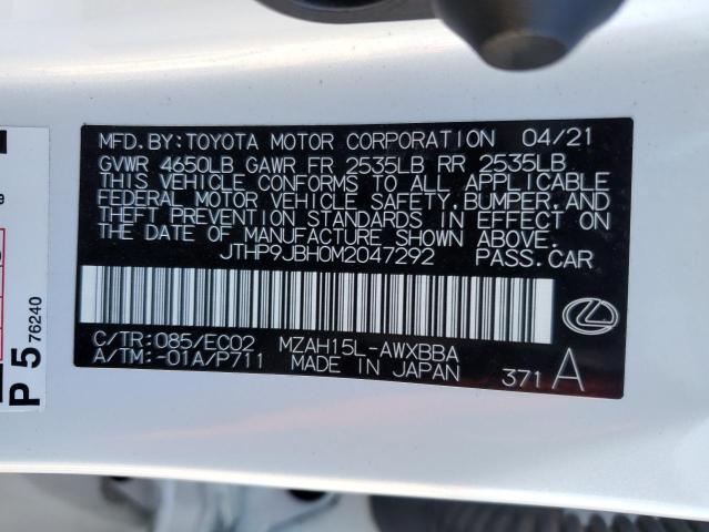 JTHP9JBH0M2047292 - 2021 LEXUS UX 250H WHITE photo 13