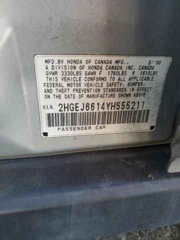 2HGEJ6614YH555211 - 2000 HONDA CIVIC BASE Gümüş foto 12