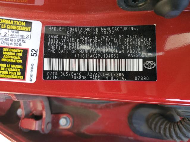 4T1G11AK2PU104652 - 2023 TOYOTA CAMRY SE NIGHT SHADE RED photo 12