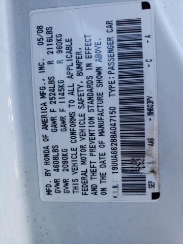 19UUA66288A047150 - 2008 ACURA TL WHITE photo 12