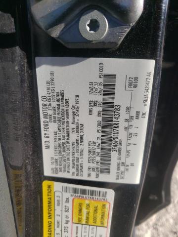 3FA6P0LU7KR143783 - 2019 FORD FUSION SE BLACK photo 12