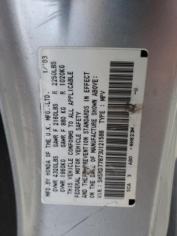 SHSRD77873U121588 - 2003 HONDA CR-V EX SILVER photo 12