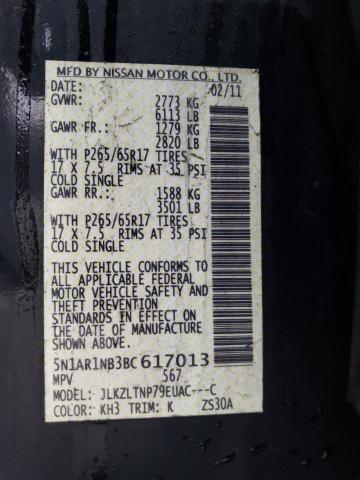 5N1AR1NB3BC617013 - 2011 NISSAN PATHFINDER S BLACK photo 12