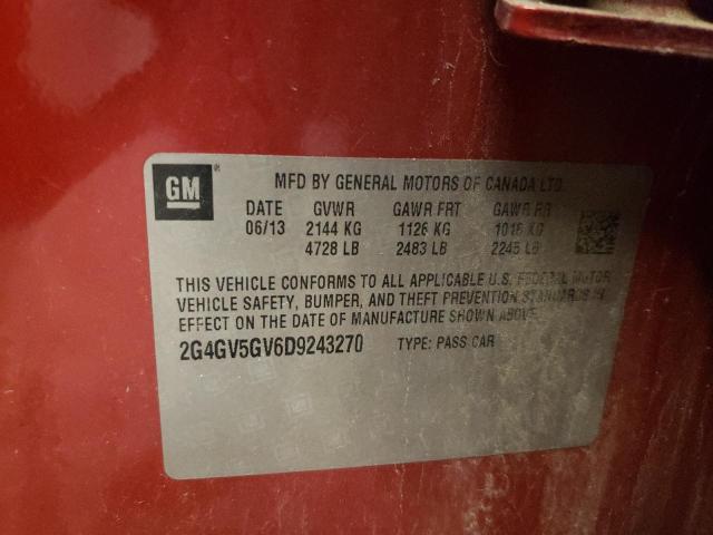 2G4GV5GV6D9243270 - 2013 BUICK REGAL GS Қызыл фото 12