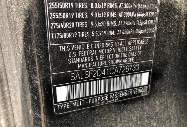 SALSF2D41CA726733 - 2012 LAND ROVER RANGE ROVE HSE BLACK photo 10