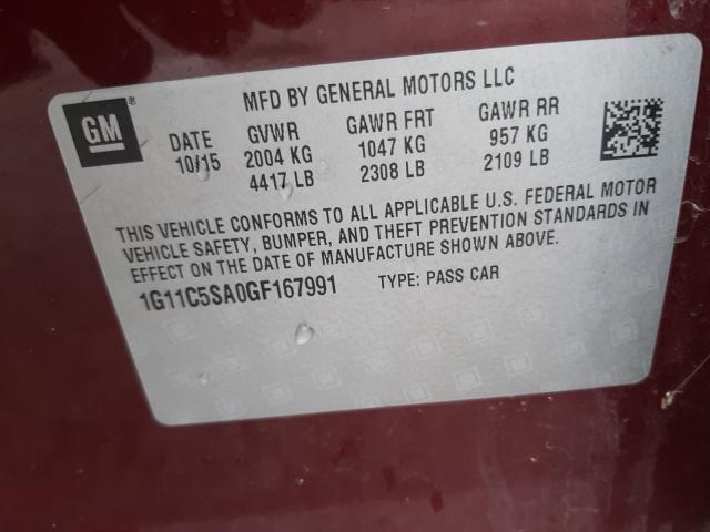 1G11C5SA0GF167991 - 2016 CHEVROLET MALIBU LIM LT 勃艮第红 照片 12