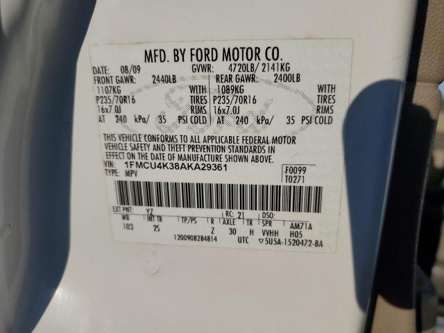 1FMCU4K38AKA29361 - 2010 FORD ESCAPE HYBRID WHITE photo 12