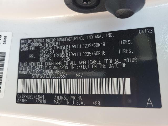 5TDESKFC2PS089557 - 2023 TOYOTA SIENNA LIMITED WHITE photo 14