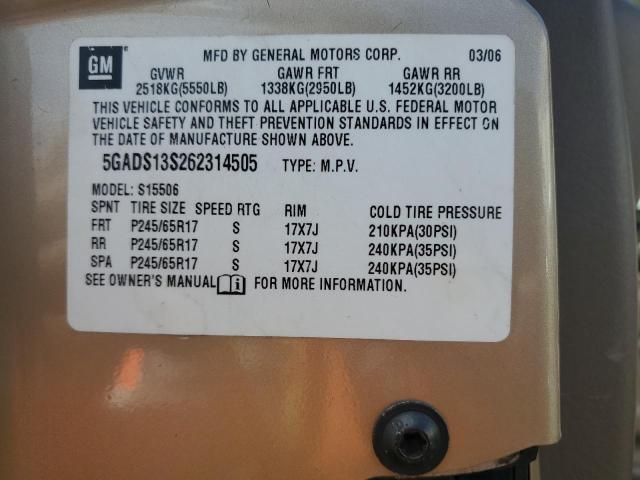 5GADS13S262314505 - 2006 BUICK RAINIER CXL TAN photo 12