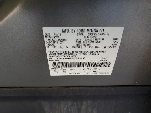 1FM5K8AR9FGB75435 - 2015 FORD EXPLORER POLICE INTERCEPTOR 银色 照片 12