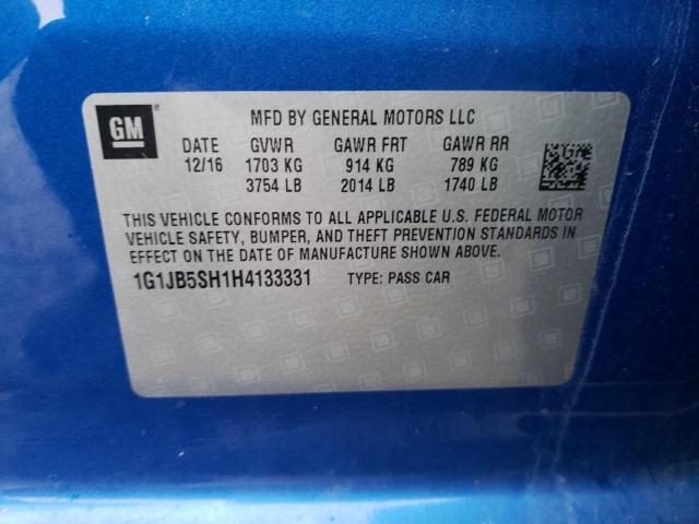 1G1JB5SH1H4133331 - 2017 CHEVROLET SONIC LS 蓝色 照片 12