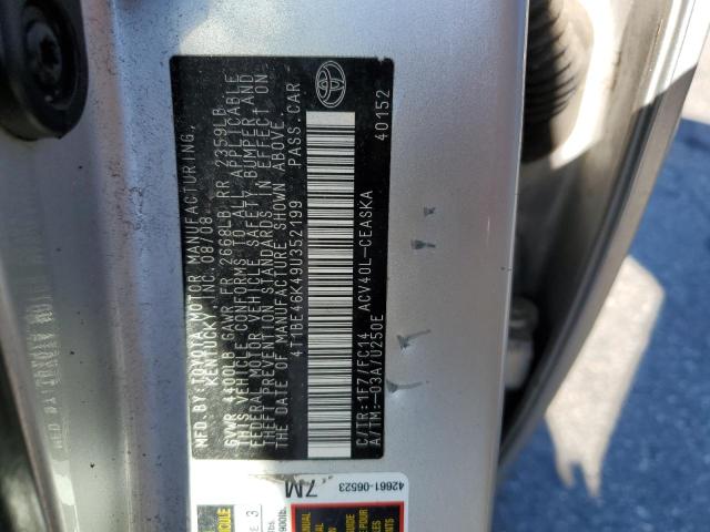 4T1BE46K49U352199 - 2009 TOYOTA CAMRY BASE SILVER photo 12