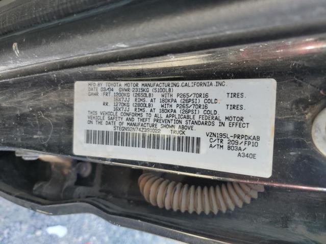 5TEGN92N74Z391022 - 2004 TOYOTA TACOMA DOUBLE CAB PRERUNNER BLACK photo 12