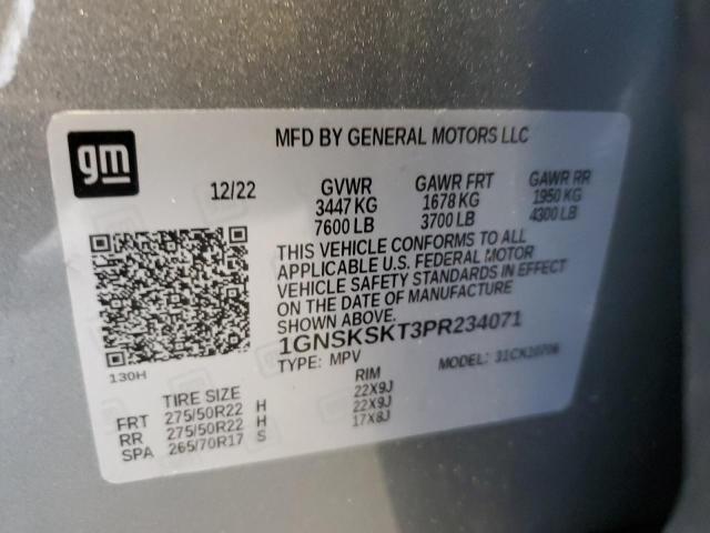 1GNSKSKT3PR234071 - 2023 CHEVROLET TAHOE K1500 PREMIER GRAY photo 13