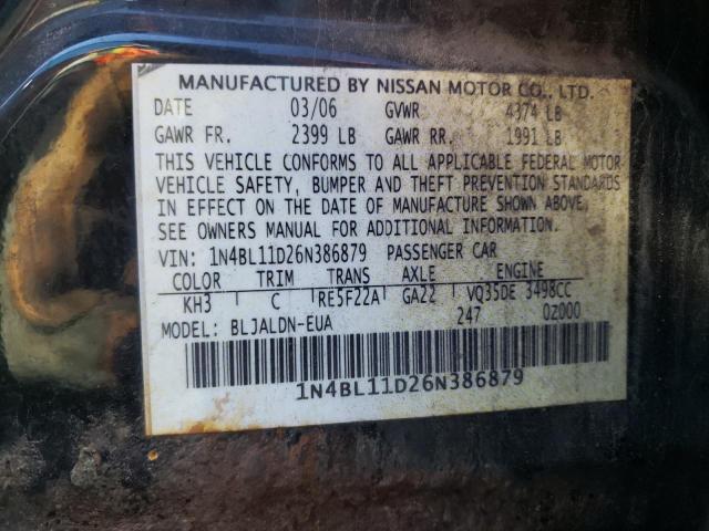 1N4BL11D26N386879 - 2006 NISSAN ALTIMA SE BLACK photo 12