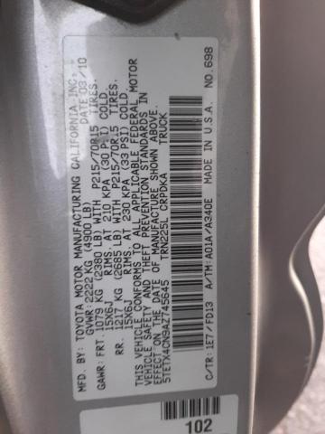 5TETX4CN9AZ745645 - 2010 TOYOTA TACOMA ACCESS CAB 银色 照片 12