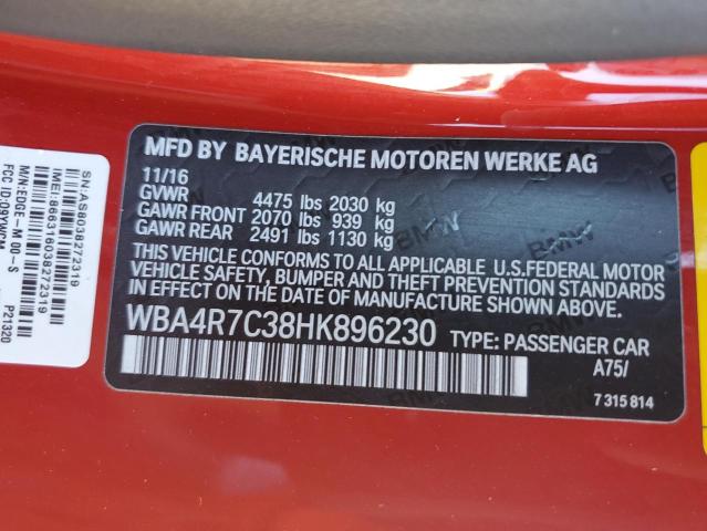 WBA4R7C38HK896230 - 2017 BMW 430I RED photo 12