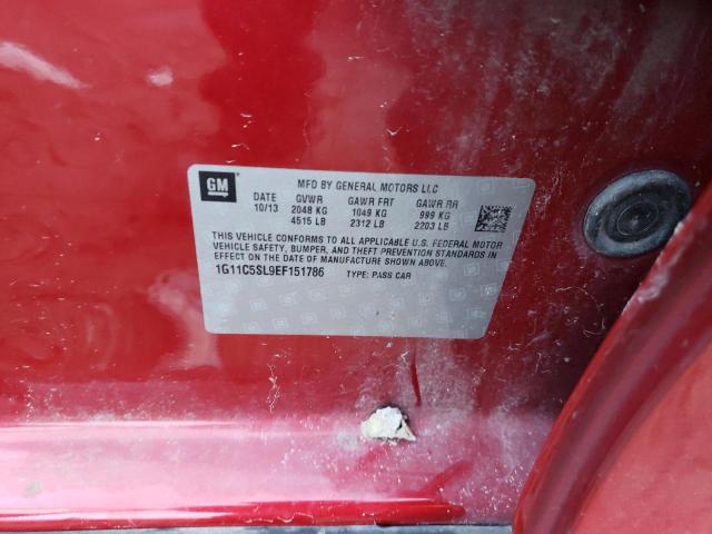 1G11C5SL9EF151786 - 2014 CHEVROLET MALIBU 1LT RED photo 12