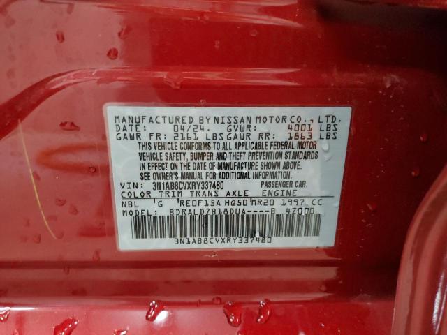 3N1AB8CVXRY337480 - 2024 NISSAN SENTRA SV RED photo 12