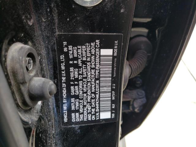 SHHFK7H46JU239736 - 2018 HONDA CIVIC SPORT 黑色 照片 12