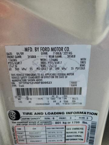 1FTPW12V89FB09523 - 2009 FORD F150 SUPERCREW SILVER photo 12