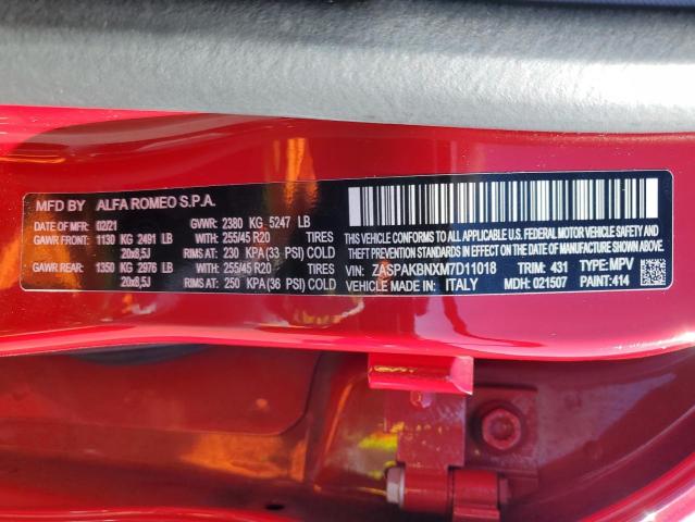 ZASPAKBNXM7D11018 - 2021 ALFA ROMEO STELVIO TI RED photo 13