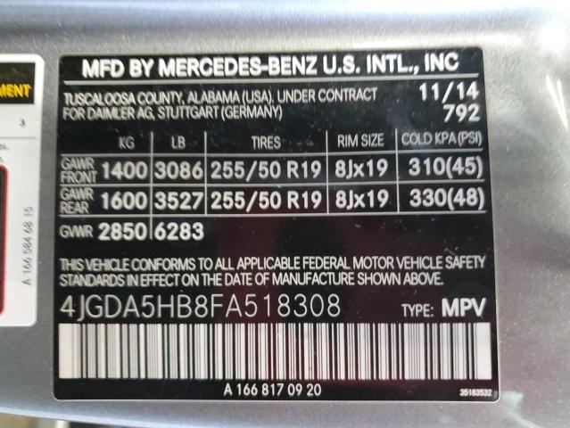 4JGDA5HB8FA518308 - 2015 MERCEDES-BENZ ML 350 4MATIC GRAY photo 13