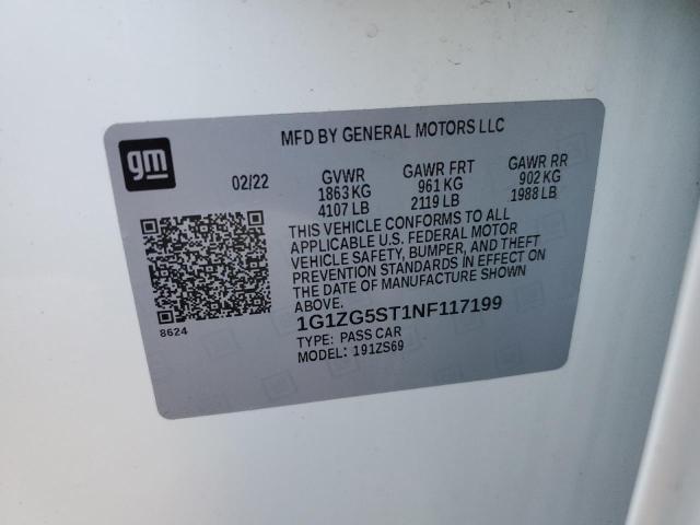 1G1ZG5ST1NF117199 - 2022 CHEVROLET MALIBU RS 白色 照片 13