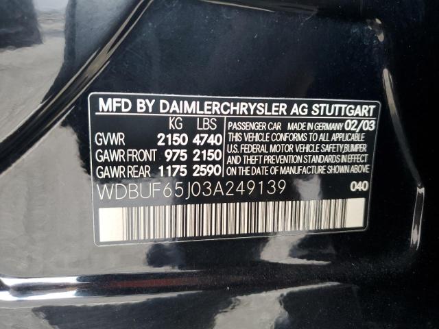 WDBUF65J03A249139 - 2003 MERCEDES-BENZ E 320 BLACK photo 12