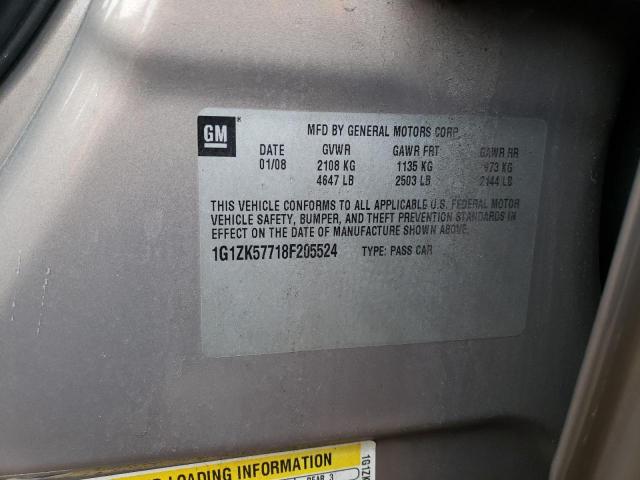 1G1ZK57718F205524 - 2008 CHEVROLET MALIBU LTZ ოქროსფერი ფოტო 12