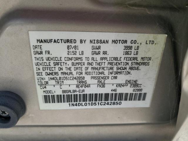 1N4DL01D51C242850 - 2001 NISSAN ALTIMA XE TAN photo 12