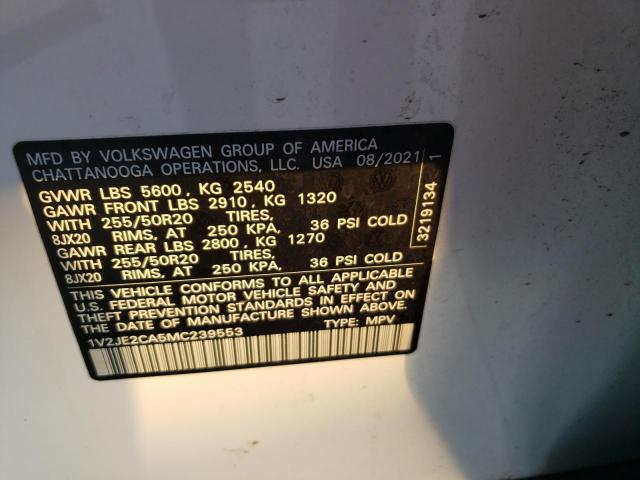 1V2JE2CA5MC239553 - 2021 VOLKSWAGEN ATLAS CROS SE თეთრი ფოტო 14