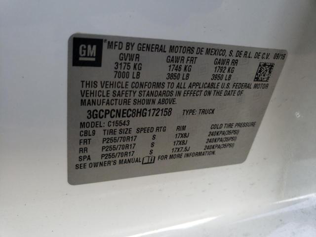 3GCPCNEC8HG172158 - 2017 CHEVROLET SILVERADO WHITE photo 13