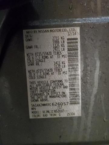 5N1AR2MM4FC626057 - 2015 NISSAN PATHFINDER S CHARCOAL photo 12