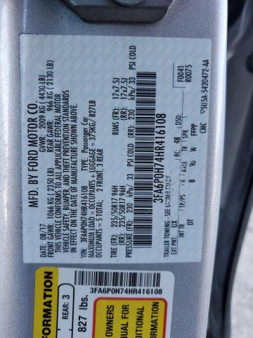 3FA6P0H74HR416108 - 2017 FORD FUSION SE SILVER photo 12