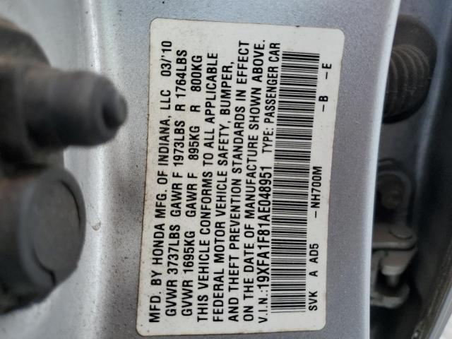 19XFA1F81AE048951 - 2010 HONDA CIVIC EX SILVER photo 12