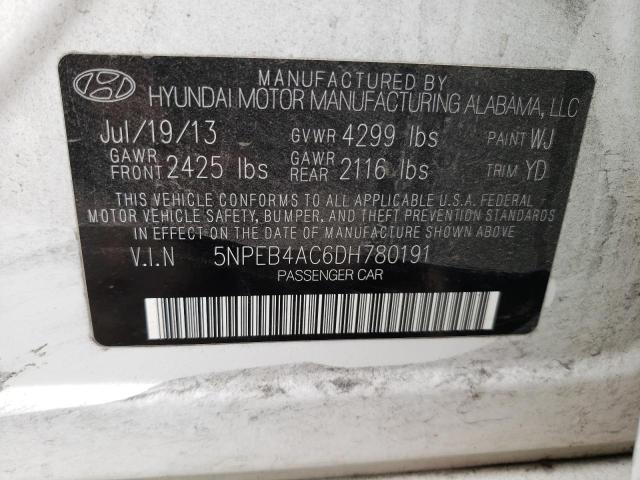 5NPEB4AC6DH780191 - 2013 HYUNDAI SONATA GLS WHITE photo 12