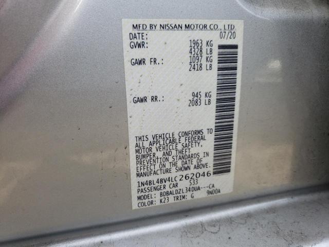 1N4BL4BV4LC262046 - 2020 NISSAN ALTIMA S SILVER photo 12