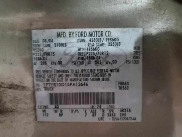 1FTYR10D15PA13646 - 2005 FORD RANGER GOLD photo 12