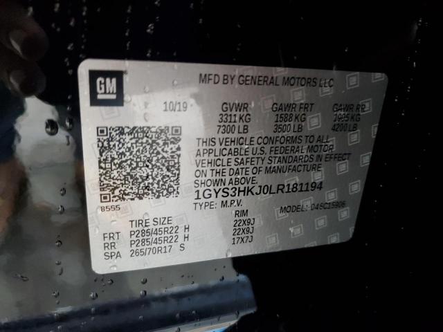 1GYS3HKJ0LR181194 - 2020 CADILLAC ESCALADE ESV LUXURY BLACK photo 12