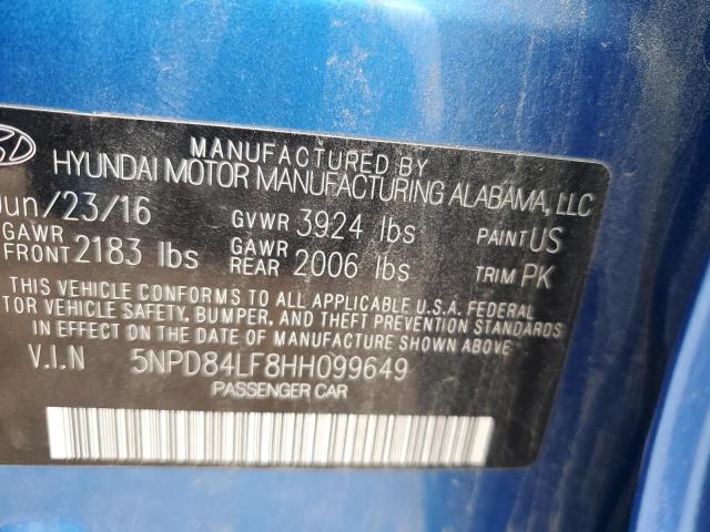 5NPD84LF8HH099649 - 2007 HYUNDAI ELANTRA SE BLUE photo 12