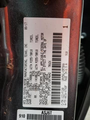 5TFUM5F17JX074642 - 2018 TOYOTA TUNDRA DOUBLE CAB SR/SR5 GRAY photo 12