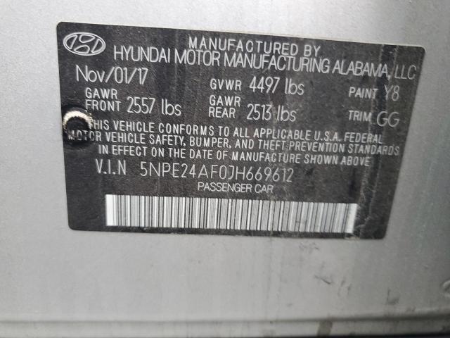 5NPE24AF0JH669612 - 2018 HYUNDAI SONATA SE SILVER photo 12