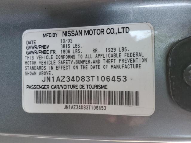 JN1AZ34D83T106453 - 2003 NISSAN 350Z COUPE GRAY photo 12